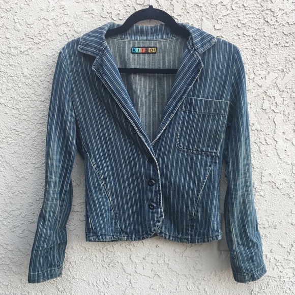 Vintage Kitsch Denim Pinstripe Blazer - Picture 1 of 4